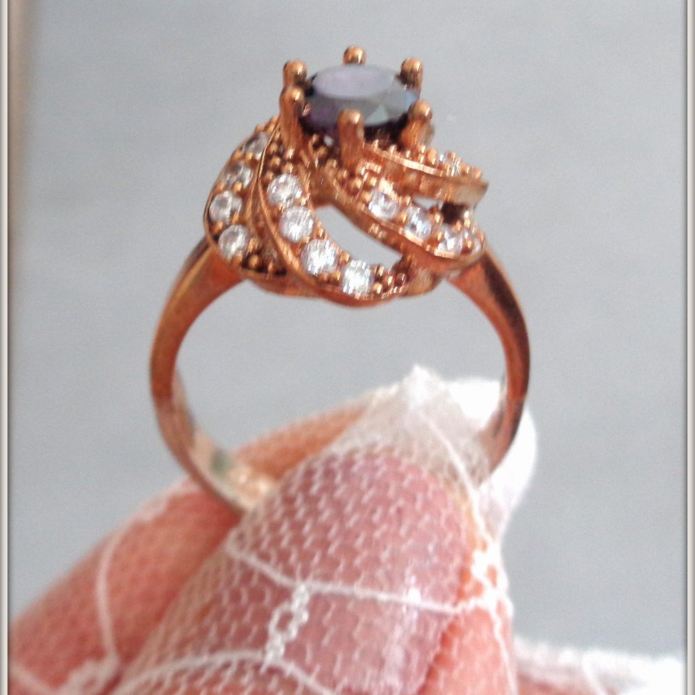 2 TWON GOLD OVER PEUPLE STONE LADYS 925 SILVER RIN